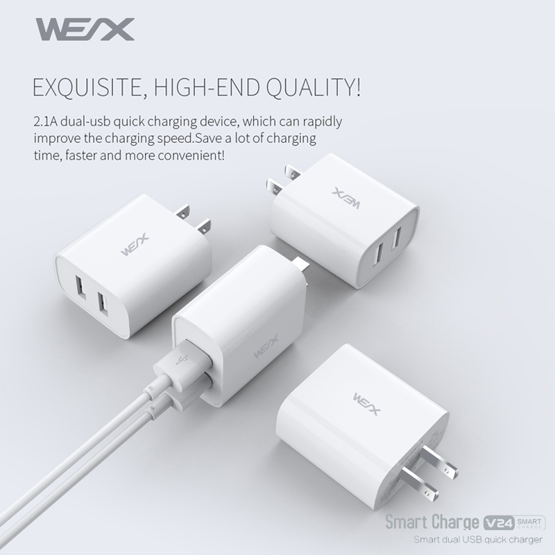 WEX - Chargeur de voyage USB double V24, chargeur mural, adaptateur secteur