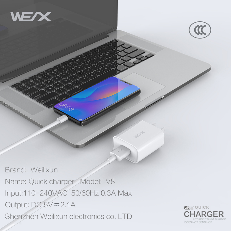 Chargeur à paroi de port unique wex - V8 et chargeur USB