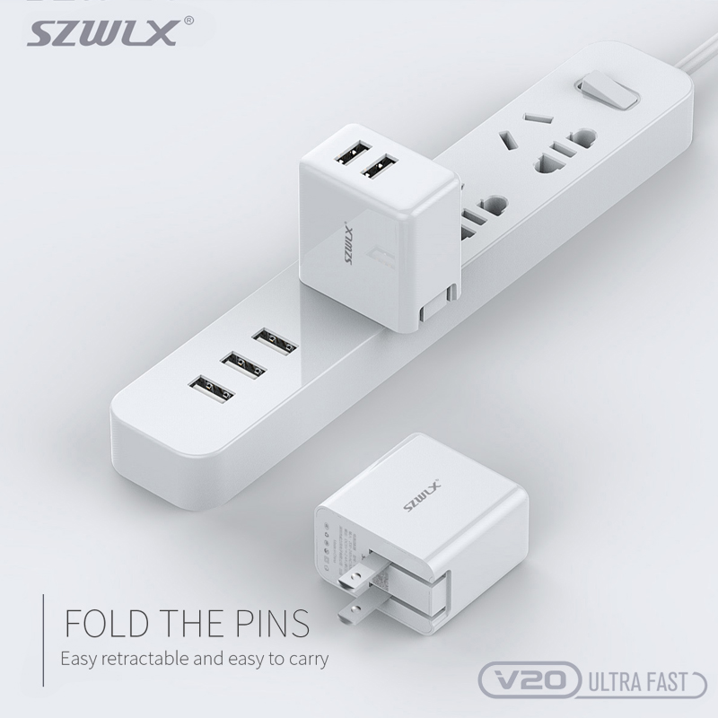 Wex v20 double USB Wall Charger with pliable connection, applicable à iPhone X / 8 / 7 / 6 S / plus, iPad air 2 / mini - 3, Galaxy S7 / s6 / S6 Edge, note 5 et plus, blanc