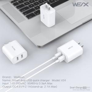 Chargeur à paroi wex v24, CHARGEUR USB, chargeur rapide, chargeur à double port